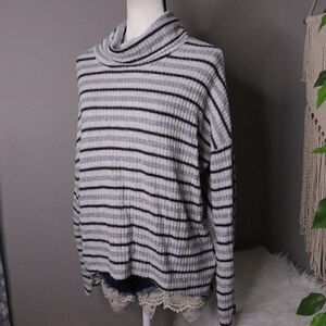 Saturday Sunday | Cowl Neck Striped Pullover Sweater Medium